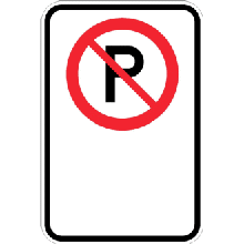 Panneau de prescription de stationnement (MTQ) P-150-1-D - Stationnement  interdit , avec flèche vers la droite